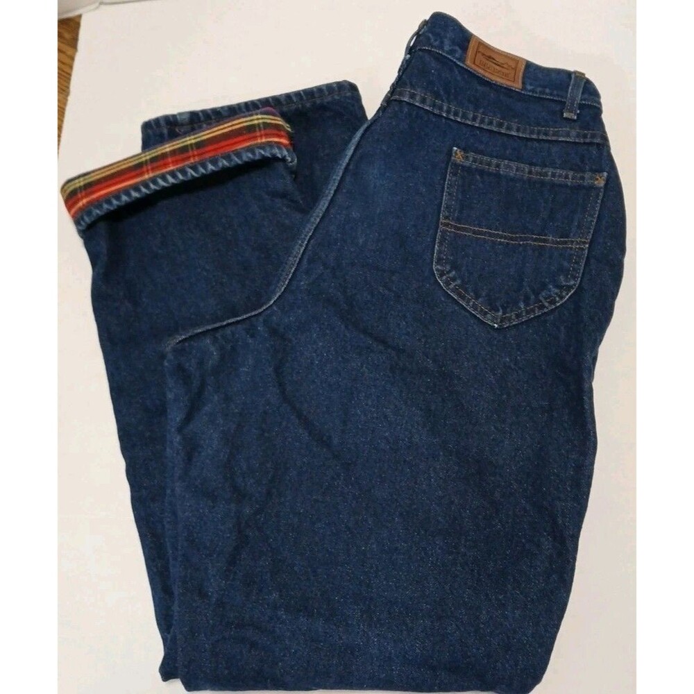 VTG LL Bean Womens Original Fit Relaxed Flannel Lined Denim Jeans Dark 18W USA